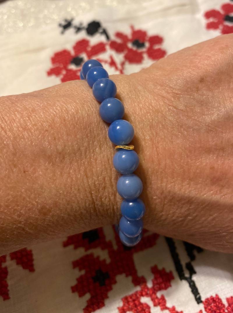 Blau Achat Perlen Armband/Handgemachte Unisex Stacking Schmuck von ModnaVyshyvanka