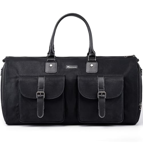 Modoker Umwandelbarer Kleidersack mit Schultergurt, Handgepäck-Segeltuch-Kleidersack für Männer und Frauen – 2-in-1 hängender Kofferanzug über Nacht Wochenender Reisetasche, Schwarz von Modoker