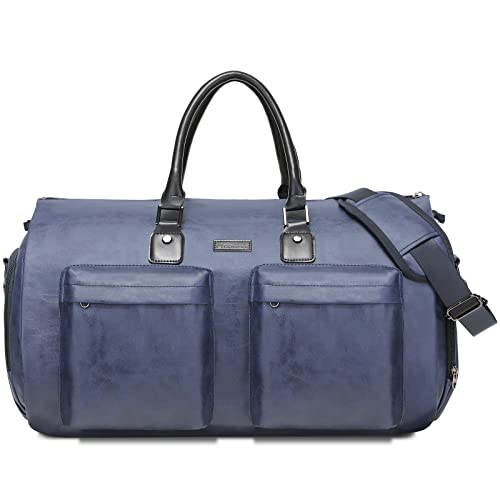 Modoker Wandelbarer Kleidersack aus Leder, Handgepäck für die Reise, wasserdichter Kleidersack, Geschenke für Männer, Frauen, Business – 2 in 1 hängender Koffer, Anzug, Reisetaschen, blau von Modoker