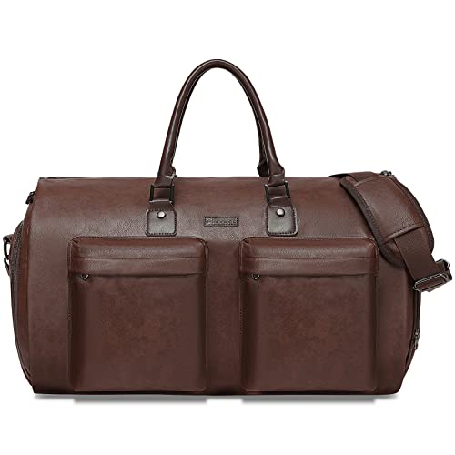 Modoker Wandelbarer Kleidersack aus Leder, Handgepäck für die Reise, wasserdichter Kleidersack, Geschenke für Männer, Frauen, Business – 2 in 1 hängender Koffer, Anzug, Reisetaschen, braun von Modoker