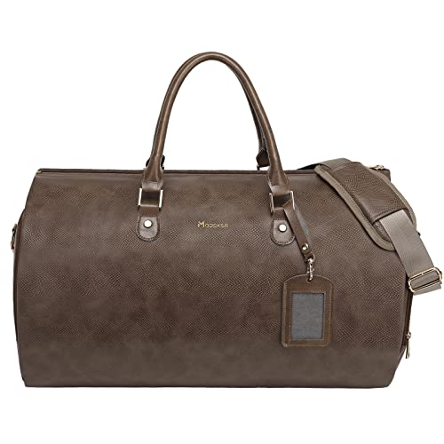 Modoker Umwandelbare Leder-Kleidertasche für Damen, mit Schultergurt, Handgepäck, Seesack – 2-in-1 Hängetasche, Koffer, Anzug, Reisetasche, Geprägtes Schlangen-Khaki von Modoker