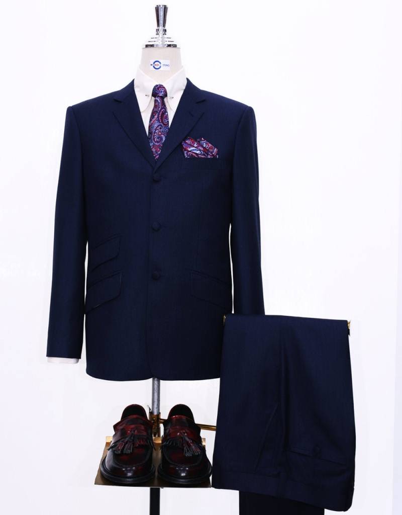 Dunkelblauer Anzug | 60S Style Dunkelblau-Blauer Mod Suit Mit 3 Knöpfen Dunkelblauer Anzug | 60S Style Dunkelblau-Blauer Mod Suit Mit 3 Knöpfen von Modsuits
