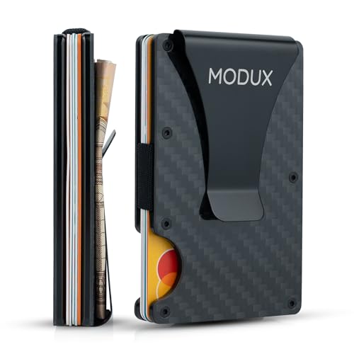 Modux Geldbörse Herren mit RFID-Schutz - Kartenetui aus Kohlefaser und Metall mit Geldklammer und Gummiband - RFID Geldbeutel Herren - Slim Wallet for Men, Für bis zu 15 Karten, Schwarz Modux Geldbörse Herren mit RFID-Schutz - Kartenetui aus Kohlefaser und Metall mit Geldklammer und Gummiband - RFID Geldbeutel Herren - Slim Wallet for Men, Für bis zu 15 Karten, Schwarz von Modux