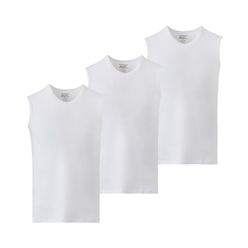 Mody Herren-Tanktop, 3er-Pack, ärmelloser V-Ausschnitt, Herren-Unterhemd, Muskelshirts für Herren, Weiss/opulenter Garten, Mittel von Mody