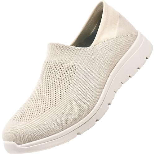 Damen Extra Weit Slipper Slip On Sneakers Nurse Schuhe Walkingschuhe Outdoor Turnschuhe Sportschuhe Gym Bequem Leichte Atmungsaktiv Freizeitschuhe Memory Foam Fitness Sporthalle(Beige,38 EU) von Möge