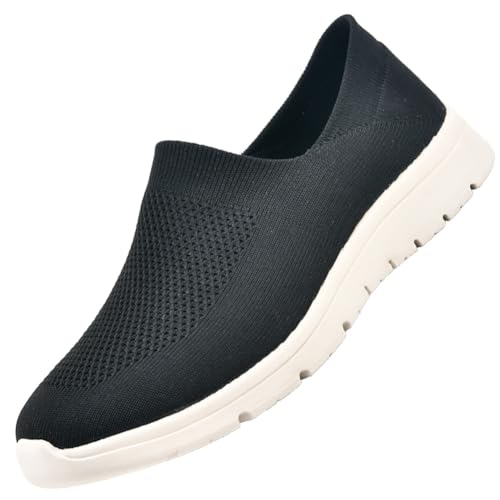 Damen Extra Weit Slipper Slip On Sneakers Nurse Schuhe Walkingschuhe Outdoor Turnschuhe Sportschuhe Gym Bequem Leichte Atmungsaktiv Freizeitschuhe Memory Foam Fitness Sporthalle(Black,43 EU) von Möge