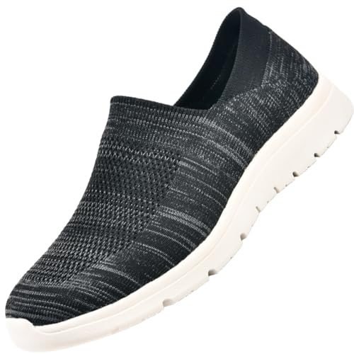 Damen Extra Weit Slipper Slip On Sneakers Nurse Schuhe Walkingschuhe Outdoor Turnschuhe Sportschuhe Gym Bequem Leichte Atmungsaktiv Freizeitschuhe Memory Foam Fitness Sporthalle(BlackGrey,42 EU) von Möge