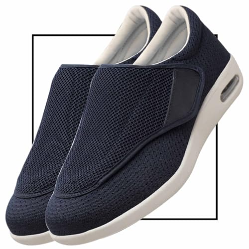 Diabetiker Schuhe Herren Casual Sportschuhe Slip On Schuhe freihändig Weit Sneaker mit Klettverschluss Breit Halbschuhe für Geschwollene Füße Senioren Bequem Reha Sandalen(Color:Blue,Size:42 EU) von Möge