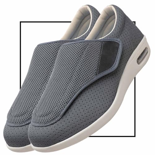 Diabetiker Schuhe Herren Casual Sportschuhe Slip On Schuhe freihändig Weit Sneaker mit Klettverschluss Breit Halbschuhe für Geschwollene Füße Senioren Bequem Reha Sandalen(Color:Gray,Size:45 EU) von Möge