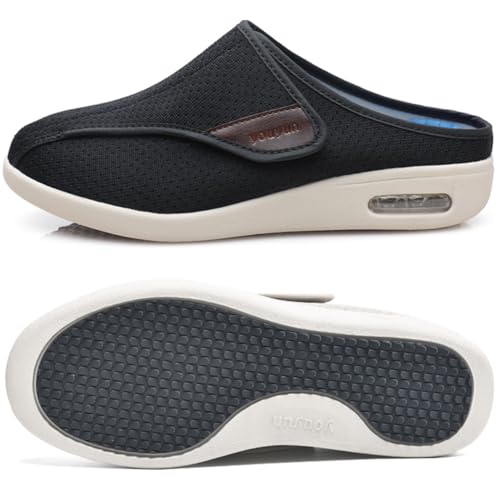 Gesundheitshausschuhe Damen mit Klettverschluss Ohne Schnuersenkel Slip-on Schuhe Orthopädische Turnschuhe für Sandalen Mesh Slip On Design Geschwollene Füße(Black,45 EU) von Möge