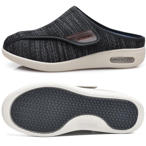 Gesundheitshausschuhe Damen mit Klettverschluss Ohne Schnuersenkel Slip-on Schuhe Orthopädische Turnschuhe für Sandalen Mesh Slip On Design Geschwollene Füße(BlackGrey,37 EU) von Möge