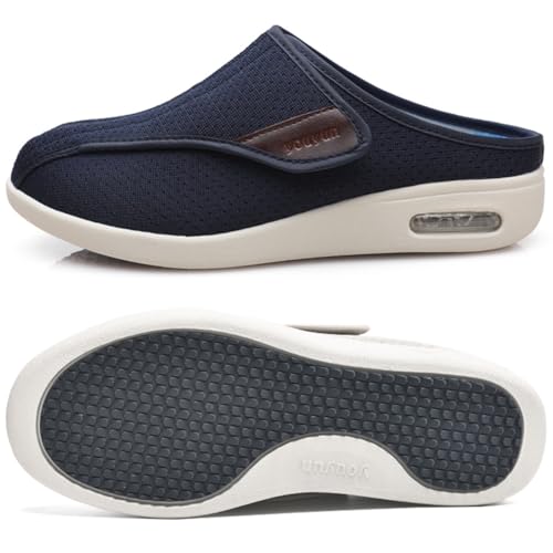 Gesundheitshausschuhe Damen mit Klettverschluss Ohne Schnuersenkel Slip-on Schuhe Orthopädische Turnschuhe für Sandalen Mesh Slip On Design Geschwollene Füße(Blue,47 EU) von Möge