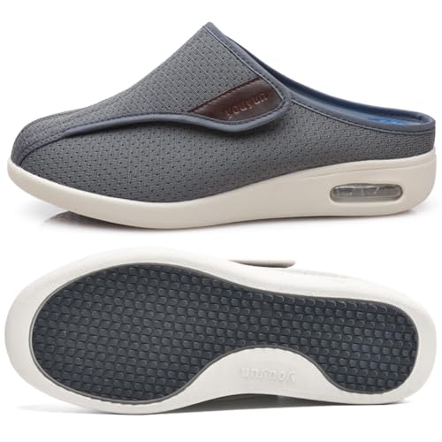 Gesundheitshausschuhe Damen mit Klettverschluss Ohne Schnuersenkel Slip-on Schuhe Orthopädische Turnschuhe für Sandalen Mesh Slip On Design Geschwollene Füße(Gray,43 EU) von Möge