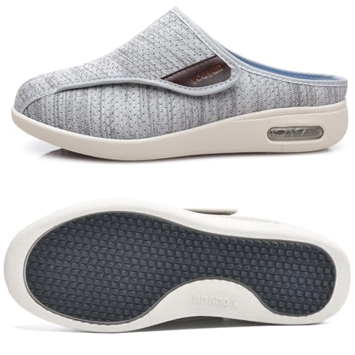 Gesundheitshausschuhe Damen mit Klettverschluss Ohne Schnuersenkel Slip-on Schuhe Orthopädische Turnschuhe für Sandalen Mesh Slip On Design Geschwollene Füße(LightGrey,37.5 EU) von Möge