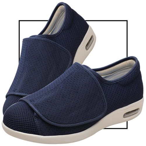 Hausschuhe Senioren Damen Ohne Schnuersenkel Slip-on Schuhe Orthopädische Schuhe Herren Ganter Schuhe Damen Klettverschluss Diabetiker Schuhe Damen Extra Weit(Blue,42 EU) von Möge