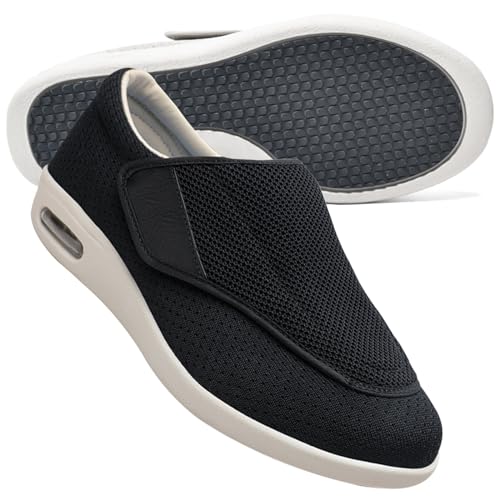 Hausschuhe für Diabetiker Slip On Loafer für Herren Diabetiker Schuhe Herren Extra Breit Klettverschluss Schuhe Für Geschwollene Füße Leicht Gesundheitsschuhe Senioren rutschfest Turnschuhe(Color:Blac von Möge