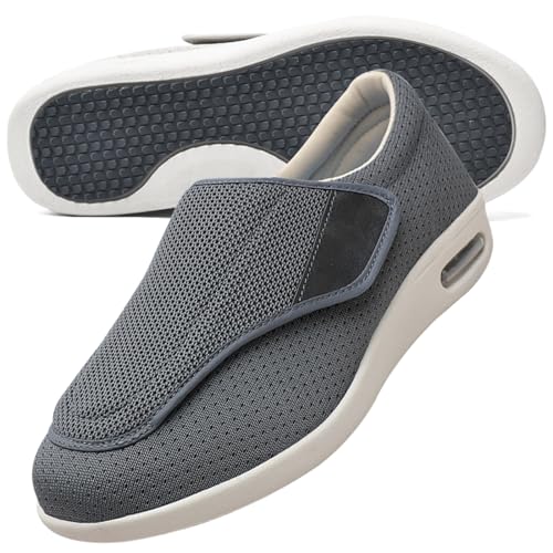 Hausschuhe mit Klettverschluss Herren Diabetische Hausschuhe Für Geschwollene Beine Und Füße Verbandsschuhem Klettverschluss Sandalen Gesundheitsschuhe(Color:Gray,Size:40 EU) von Möge