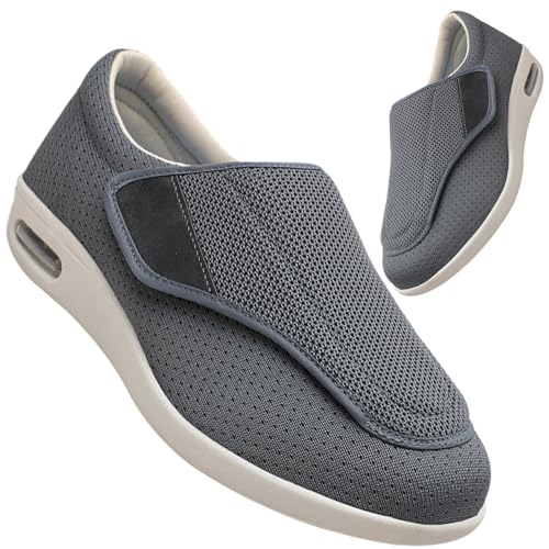 Hausschuhe mit Klettverschluss Herren Plantarfasziitis Schuhe Herren breite Passform Walkingschuhe für Diabetiker orthopädische geschwollene Füße Unterstützung leicht bequem(Color:Gray,Size:38 EU) von Möge