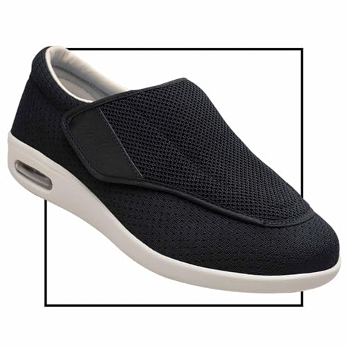 Herren Diabetiker Ödem Schuhe Schuhe für Geschwollene Füße Senioren Schuhe Therapieschuhe Gesundheitsschuhe Mesh Atmungsaktiv Walking Sneakers(Color:Black,Size:44.5 EU) von Möge