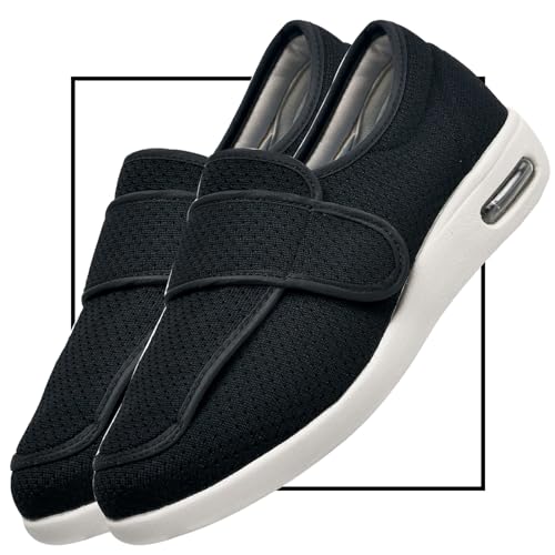 Herrenschuhe Hoher Spann, Diabetiker Schuhe Herren Geschwollene Füße Diabetes Walking Schuhe Bogen Unterstützung Orthopädische Turnschuhe Diabetikerschuhe Extra Weit Herren(Black,47 EU) von Möge
