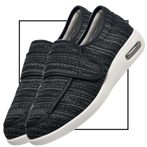 Herrenschuhe Hoher Spann, Diabetiker Schuhe Herren Geschwollene Füße Diabetes Walking Schuhe Bogen Unterstützung Orthopädische Turnschuhe Diabetikerschuhe Extra Weit Herren(BlackGrey,45 EU) von Möge