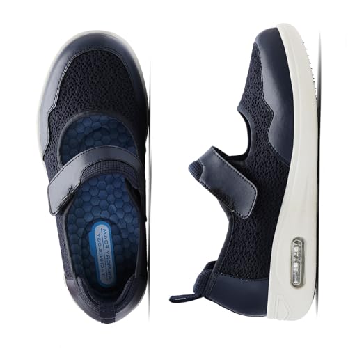 Medizinische Schuhe Damen Diabetiker Extra Weit Klettverschluss Hallux Valgus Sandalen Modern Verbandsschuhe(Blue,37.5 EU) von Möge