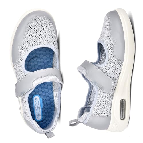 Medizinische Schuhe Damen Diabetiker Extra Weit Klettverschluss Hallux Valgus Sandalen Modern Verbandsschuhe(Gray,37.5 EU) von Möge