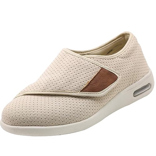 Möge Damen Herren Diabetiker Schuhe Atmungsaktiv Leicht Laufschuhe Weit Gesundheit Sneaker mit Klettverschluss Breit Halbschuhe Geschwollene Füße Gesundheitsschuhe(Color:Beige,Size:35 EU) von Möge