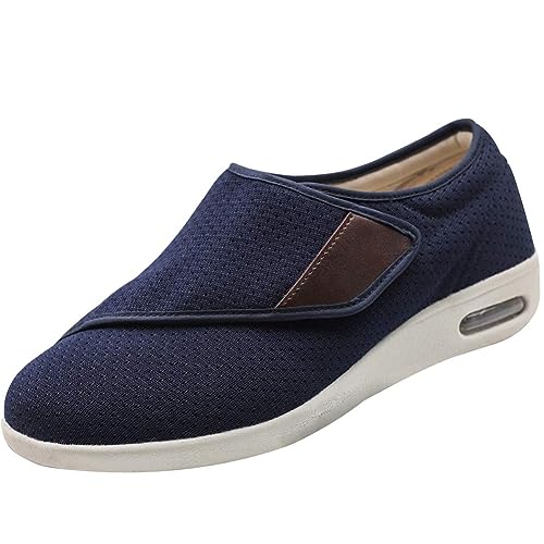 Möge Damen Herren Diabetiker Schuhe Atmungsaktiv Leicht Laufschuhe Weit Gesundheit Sneaker mit Klettverschluss Breit Halbschuhe Geschwollene Füße Gesundheitsschuhe(Color:Blue,Size:48 EU) von Möge