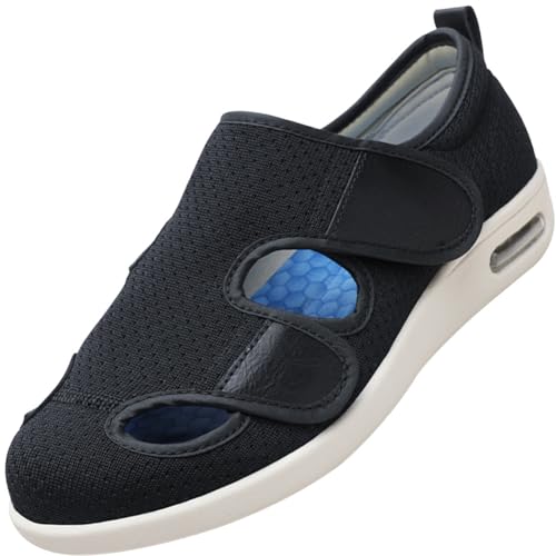 Möge Diabetiker Hausschuhe Herren Extra Weit Offener Zeh Klettverschluss Orthopädische Herren-Sneaker mit Fußgewölbeunterstützung Arch Support Slip-On Loafers Walking Schuhe(Black,37 EU) von Möge
