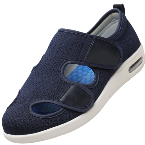 Möge Diabetiker Hausschuhe Herren Extra Weit Offener Zeh Klettverschluss Orthopädische Herren-Sneaker mit Fußgewölbeunterstützung Arch Support Slip-On Loafers Walking Schuhe(Blue,48 EU) von Möge