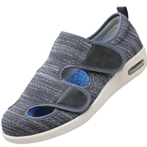 Möge Diabetiker Hausschuhe Herren Extra Weit Offener Zeh Klettverschluss Orthopädische Herren-Sneaker mit Fußgewölbeunterstützung Arch Support Slip-On Loafers Walking Schuhe(DarkGrey,37.5 EU) von Möge