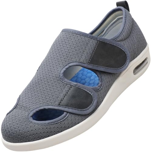 Möge Diabetiker Hausschuhe Herren Extra Weit Offener Zeh Klettverschluss Orthopädische Herren-Sneaker mit Fußgewölbeunterstützung Arch Support Slip-On Loafers Walking Schuhe(Gray,43.5 EU) von Möge