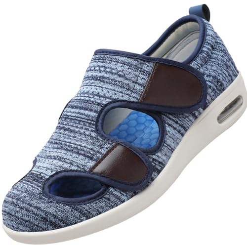 Möge Diabetiker Hausschuhe Herren Extra Weit Offener Zeh Klettverschluss Orthopädische Herren-Sneaker mit Fußgewölbeunterstützung Arch Support Slip-On Loafers Walking Schuhe(LightBlue,40.5 EU) von Möge