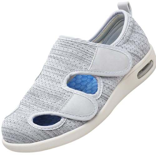 Möge Diabetiker Hausschuhe Herren Extra Weit Offener Zeh Klettverschluss Orthopädische Herren-Sneaker mit Fußgewölbeunterstützung Arch Support Slip-On Loafers Walking Schuhe(LightGrey,44.5 EU) von Möge