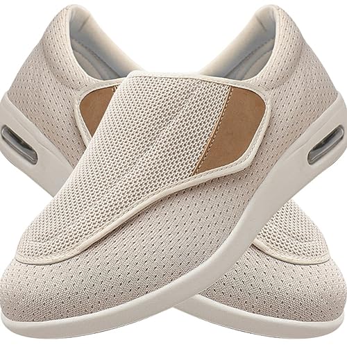 Diabetiker Schuhe Herren Damen extra weit Senioren Orthopädische Hausschuhe mit Klettverschluss für geschwollen Füße Senioren Bequem Reha Sandalen (Color : Beige, Size : 37 EU) von Möge