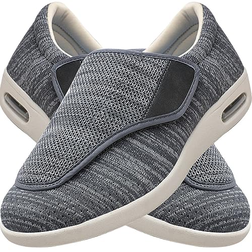 Diabetiker Schuhe Herren Damen extra weit Senioren Orthopädische Hausschuhe mit Klettverschluss für geschwollen Füße Senioren Bequem Reha Sandalen (Color : Darkgrey, Size : 37.5 EU) von Möge