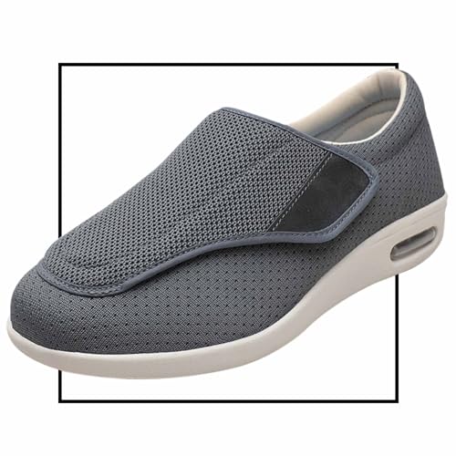 Möge Diabetiker Schuhe Herren Extra Breit Mokassins Klettverschluss Orthopädische Schuhe für Geschwollene Füße Leicht Senioren rutschfest Turnschuhe(Color:Gray,Size:37 EU) von Möge