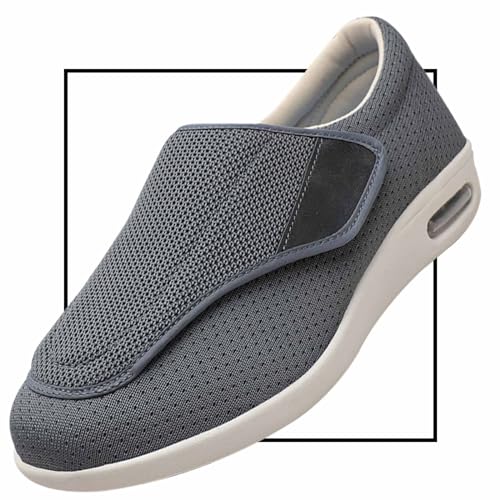 Möge Diabetiker Schuhe Herren Extra Breite Füße mit Klettverschluss Schuhe für Geschwollene Füße Ultraleicht rutschfest Gesundheitsschuhe Senioren Turnschuhe Hausschuhe(Color:Gray,Size:39 EU) von Möge