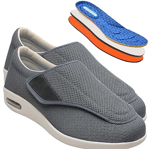 Möge Diabetiker Schuhe Herren Extra Breite Füße mit Klettverschluss Schuhe für Geschwollene Füße Ultraleicht rutschfest Gesundheitsschuhe Senioren Turnschuhe Hausschuhe (Color : Gray, Size : 48 EU) von Möge