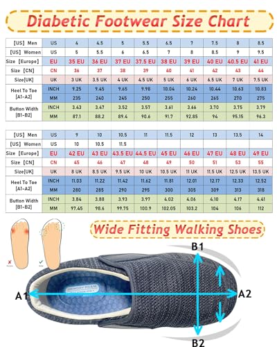 Möge Diabetiker Schuhe Herren Extra Weit Klettverschluss Senioren Schuhe für Geschwollene Füße Breite Füße Schuhe Atmungsaktive Freizeitschuhe für Plantarfasziitis Fußschmerzen(Color:Gray,Size:48 EU) von Möge