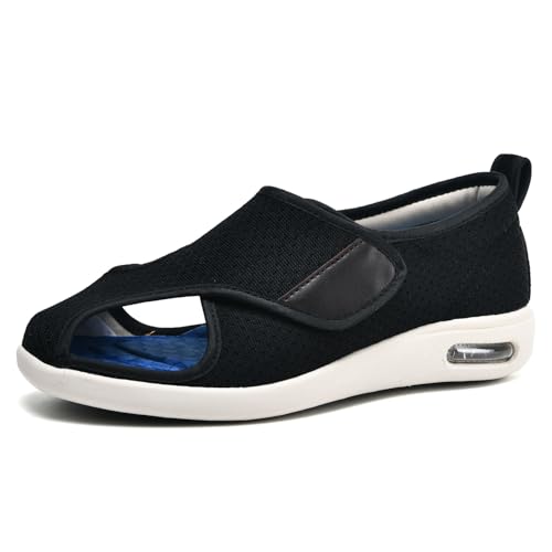Möge Diabetiker Schuhe Herren Offener Zeh Breite Zehenbox Extratiefer Innenraum Orthopädische Damen Klettverschluss Gesundheitsschuhe zur Linderung(Black,40 EU) von Möge
