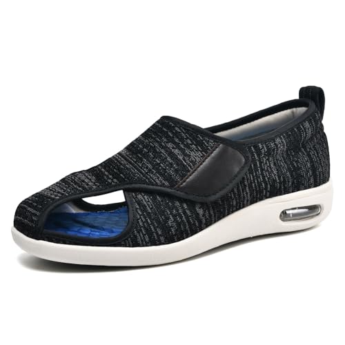 Möge Diabetiker Schuhe Herren Offener Zeh Breite Zehenbox Extratiefer Innenraum Orthopädische Damen Klettverschluss Gesundheitsschuhe zur Linderung(BlackGrey,40 EU) von Möge