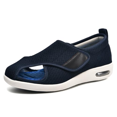 Möge Diabetiker Schuhe Herren Offener Zeh Breite Zehenbox Extratiefer Innenraum Orthopädische Damen Klettverschluss Gesundheitsschuhe zur Linderung(Blue,38 EU) von Möge