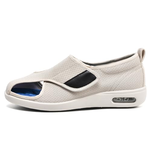 Möge Diabetiker Schuhe Herren Orthopädische Damen Senioren mit Klettverschluss Geräumiges Innenleben Offener Zeh Hausschuhe Gesundheitshausschuhe(Beige,38 EU) von Möge