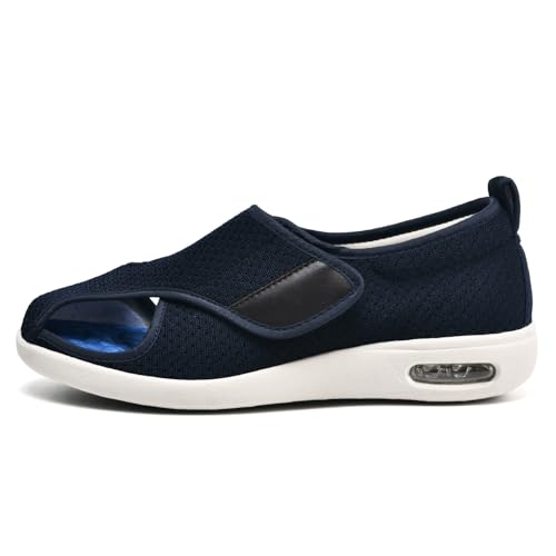 Möge Diabetiker Schuhe Herren Orthopädische Damen Senioren mit Klettverschluss Geräumiges Innenleben Offener Zeh Hausschuhe Gesundheitshausschuhe(Blue,42 EU) von Möge