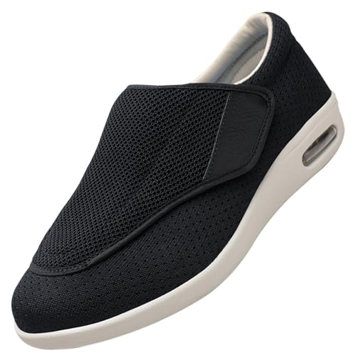 Möge Diabetiker Schuhe Herren Orthopädische Hausschuhe Extra Weit Freizeitschuhe Verbandsschuhe Hallux Orthopädische Schuhe Herren mit Klettverschluss Breiter (Color : Black, Size : 38 EU) von Möge