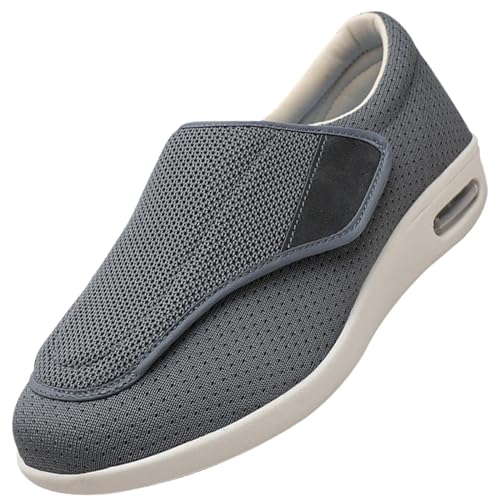 Möge Diabetiker Schuhe Herren Orthopädische Hausschuhe Extra Weit Freizeitschuhe Verbandsschuhe Hallux Orthopädische Schuhe Herren mit Klettverschluss Breiter (Color : Gray, Size : 37 EU) von Möge