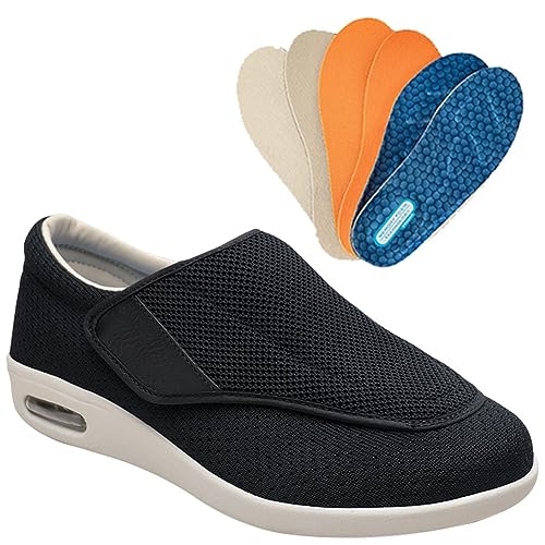 Möge Diabetiker Schuhe Herren Schlüpfen Schuhe für Breite Füße Weit Gesundheit Sneaker mit Klettverschluss Breit Halbschuhe für Geschwollene Füße Lässige (Color : Black, Size : 41 EU) von Möge