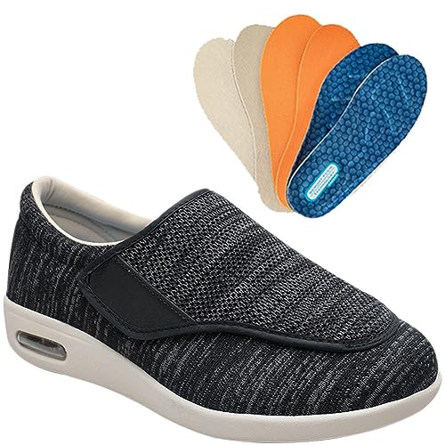 Möge Diabetiker Schuhe Herren Schlüpfen Schuhe für Breite Füße Weit Gesundheit Sneaker mit Klettverschluss Breit Halbschuhe für Geschwollene Füße Lässige (Color : BlackGrey, Size : 37 EU) von Möge